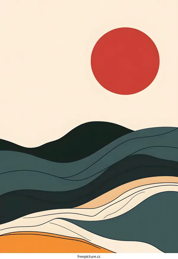 Abstract Minimalist Landscape with Red Circle
