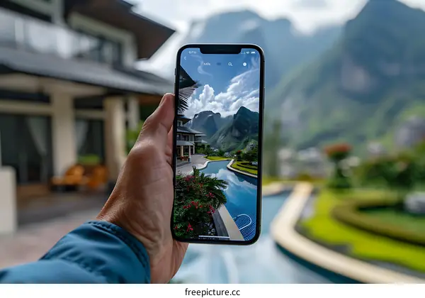 Hand Holding Smartphone Showing Landscape View