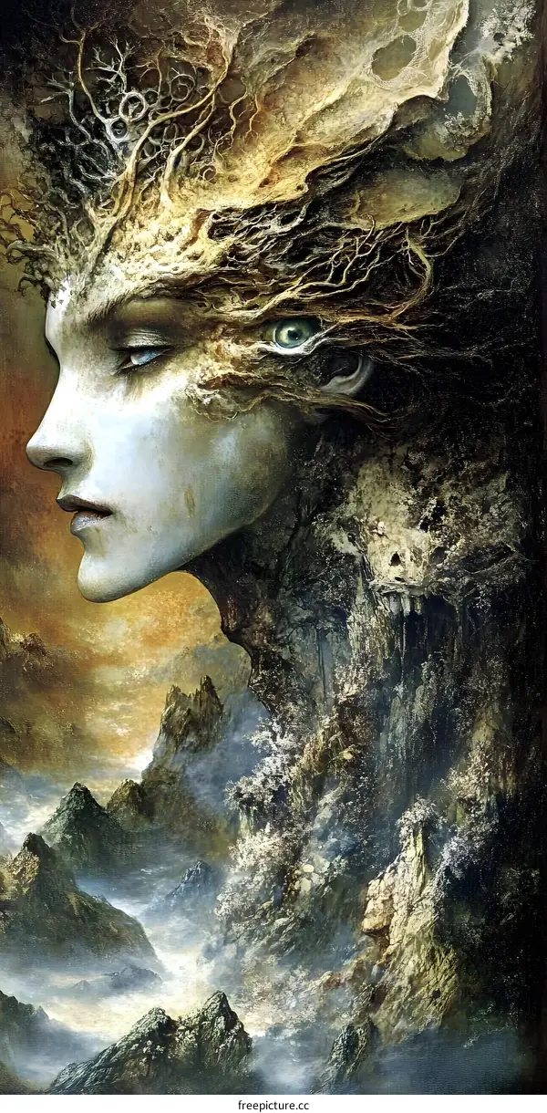 Fantasy Landscape with Woman Face in Mountain
