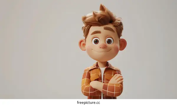 Confident Cartoon Boy with Folded Arms