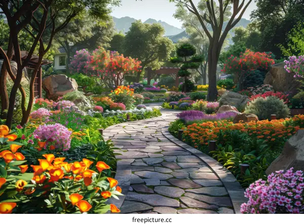 A Stone Path through a Colorful Garden