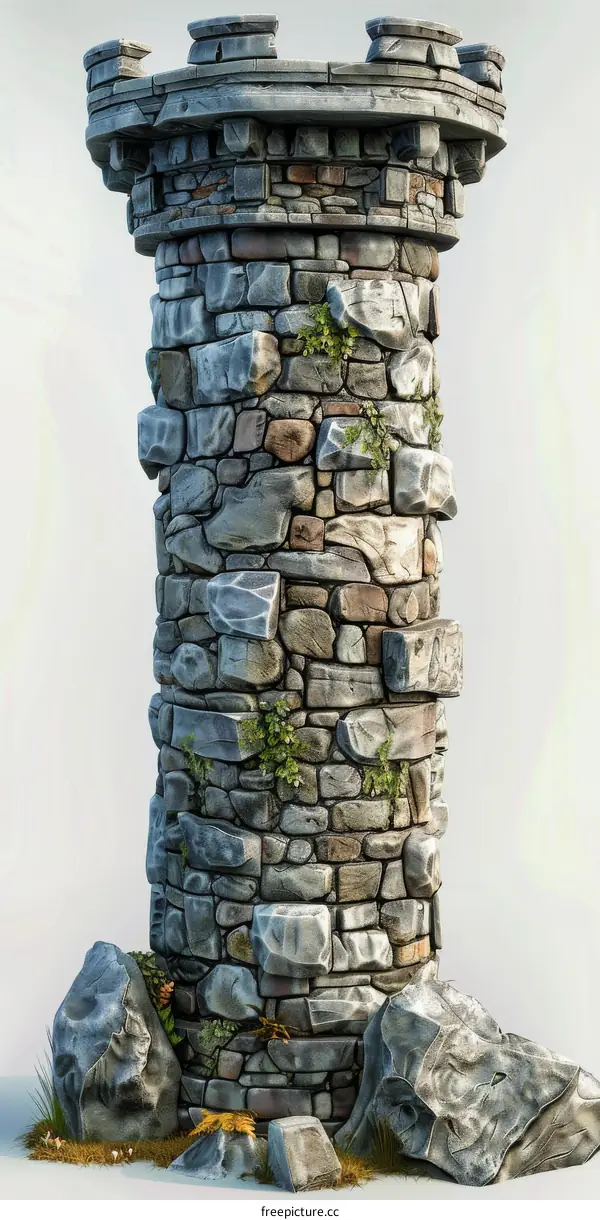 Round Stone Tower with Conical Roof