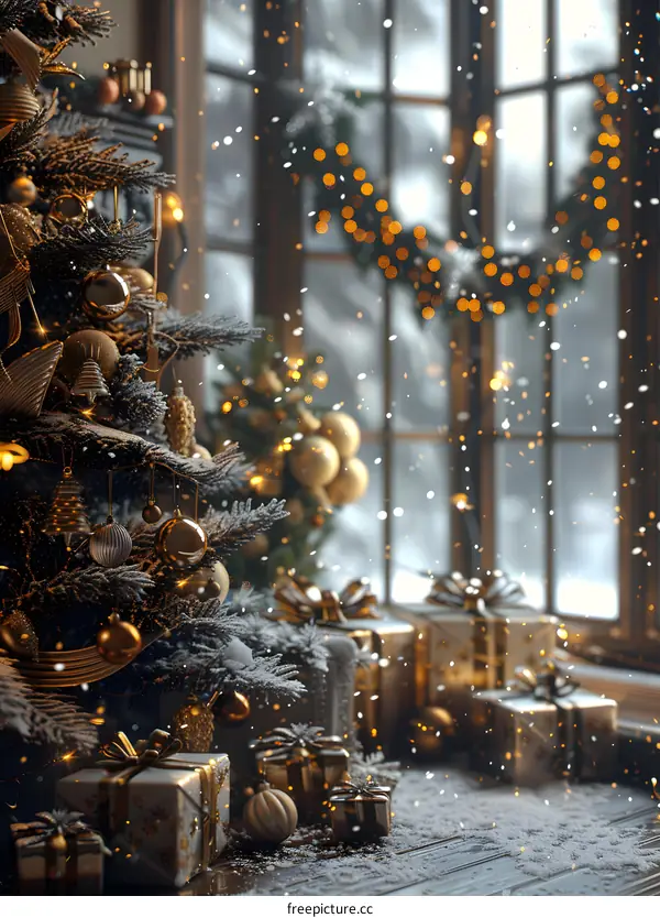 Christmas tree and presents with Christmas decoration