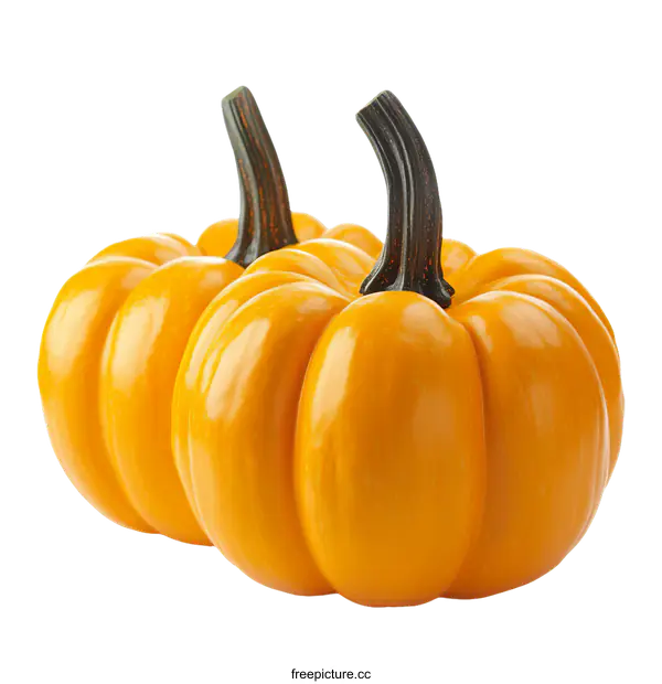 [Transparent Background PNG]Two Vibrant Orange Pumpkins Close-Up