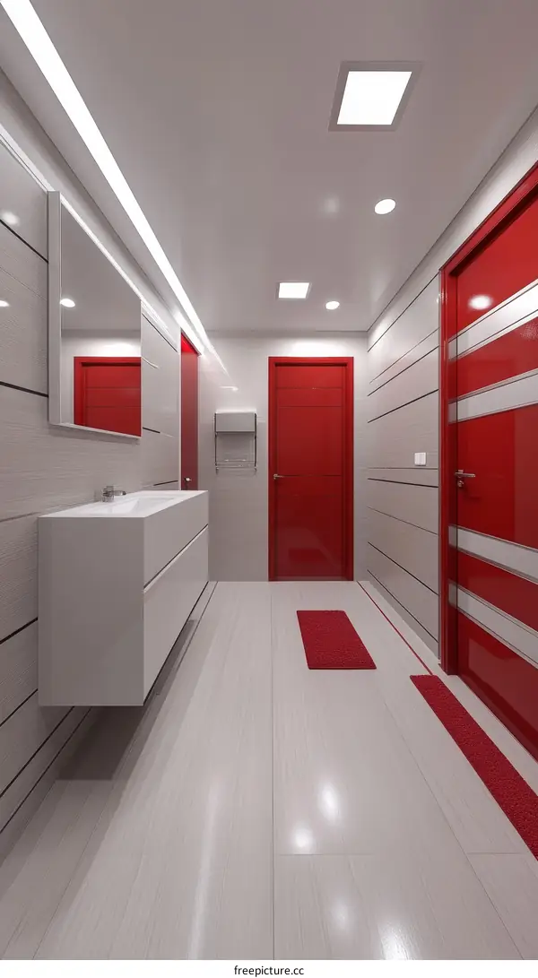 Modern Red and White Interior Design Corridor