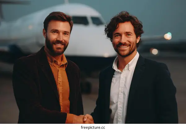 Businessmen Handshake Outdoor Airport