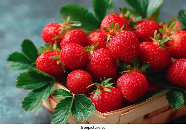Fresh Strawberries in Wooden Crate