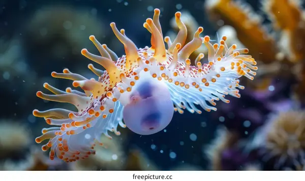 Underwater anemone with orange tentacles