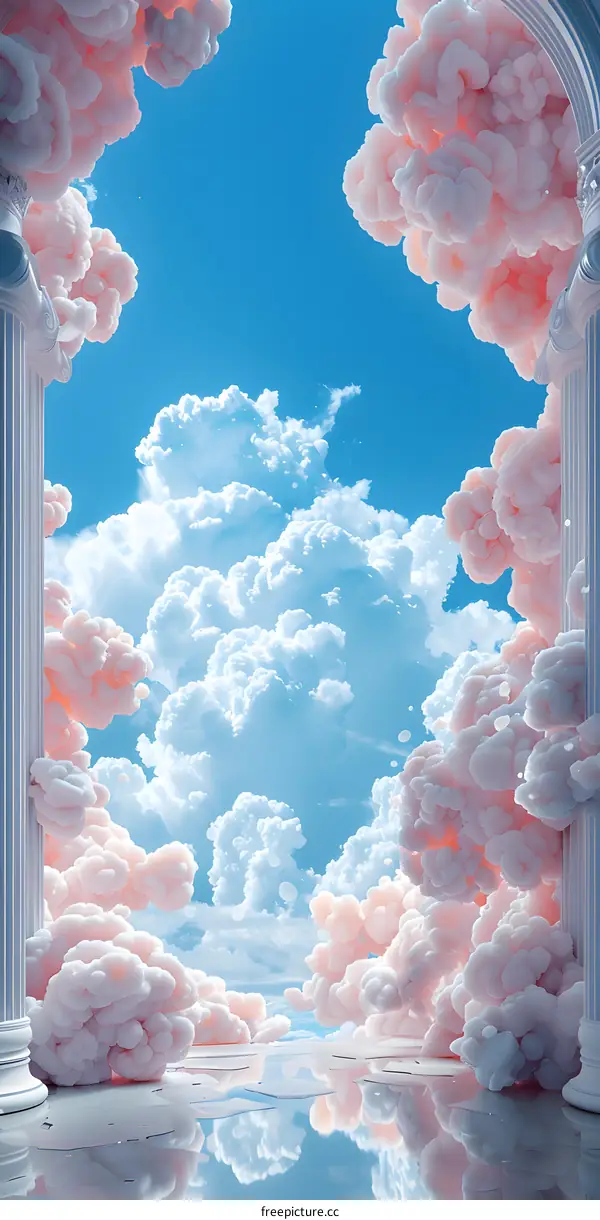 Pink cloudscape with classical columns