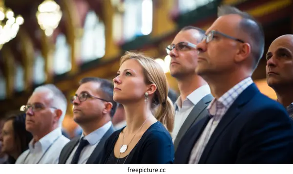 A group of people are sitting in a room listening to a presentation