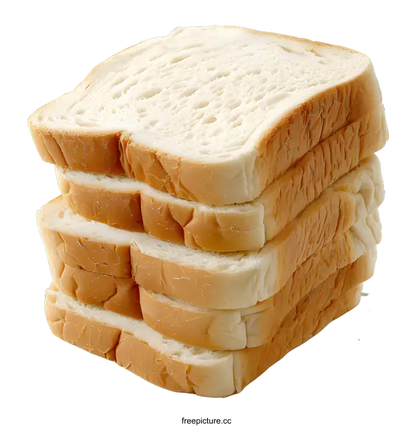 [Transparent Background PNG]Stack of White Bread Slices Isolated on White Background