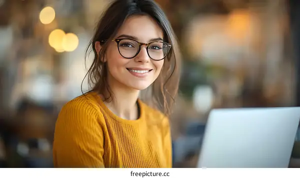 Woman Working on Laptop in Cafe