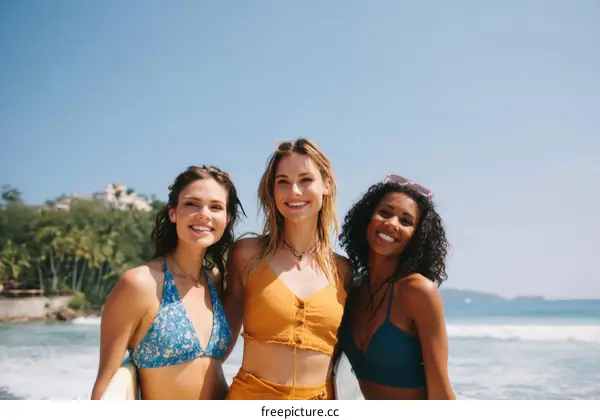 Three Young Women Enjoying a Beach Day