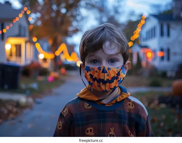 Boy in a Halloween mask during the COVID-19 pandemic