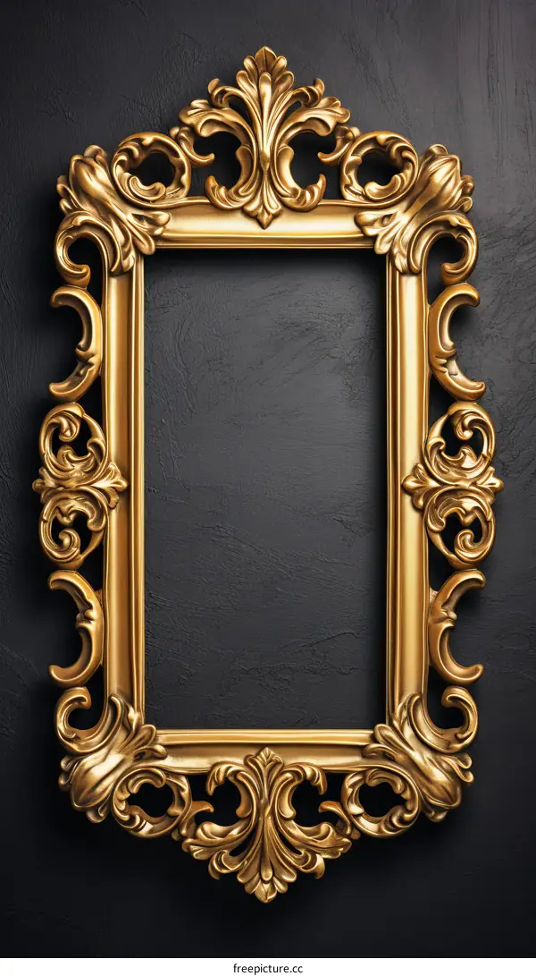 ornate golden picture frame on black background