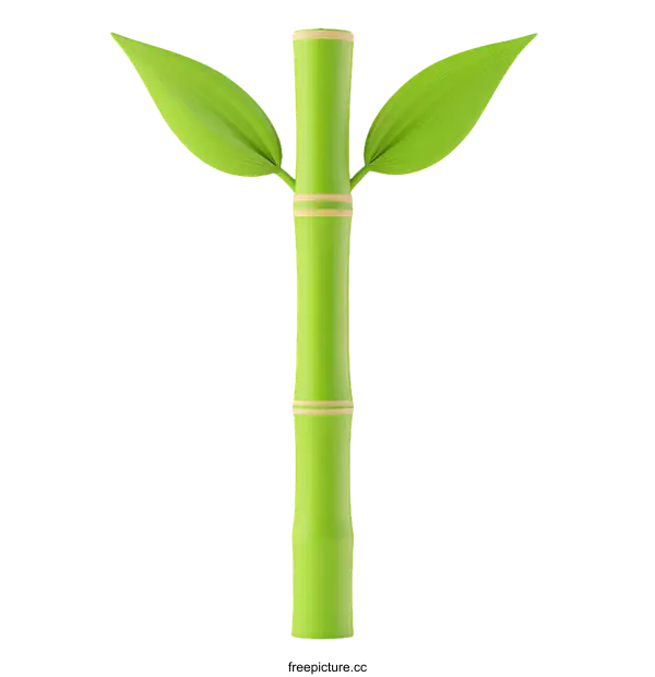 [Transparent Background PNG]Fresh Green Bamboo Stem with Leaves Illustration