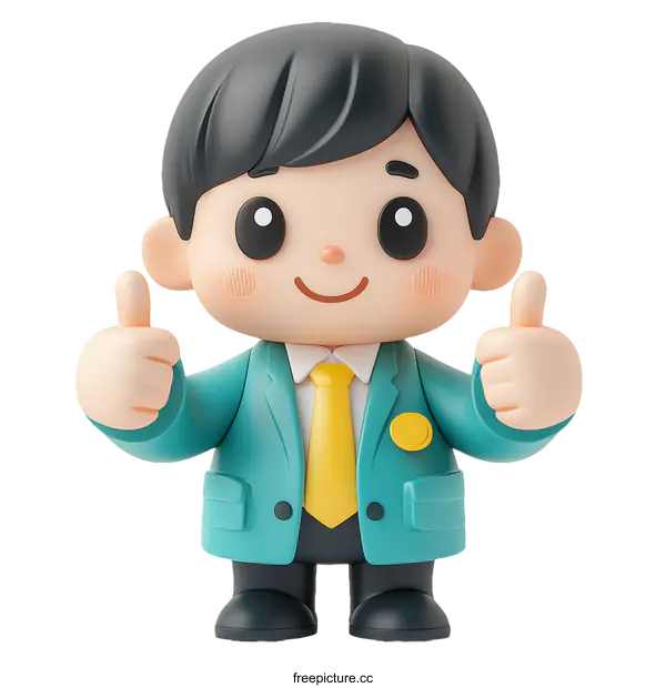 [Transparent Background PNG]Cheerful Cartoon Character in a Suit Giving a Thumbs Up