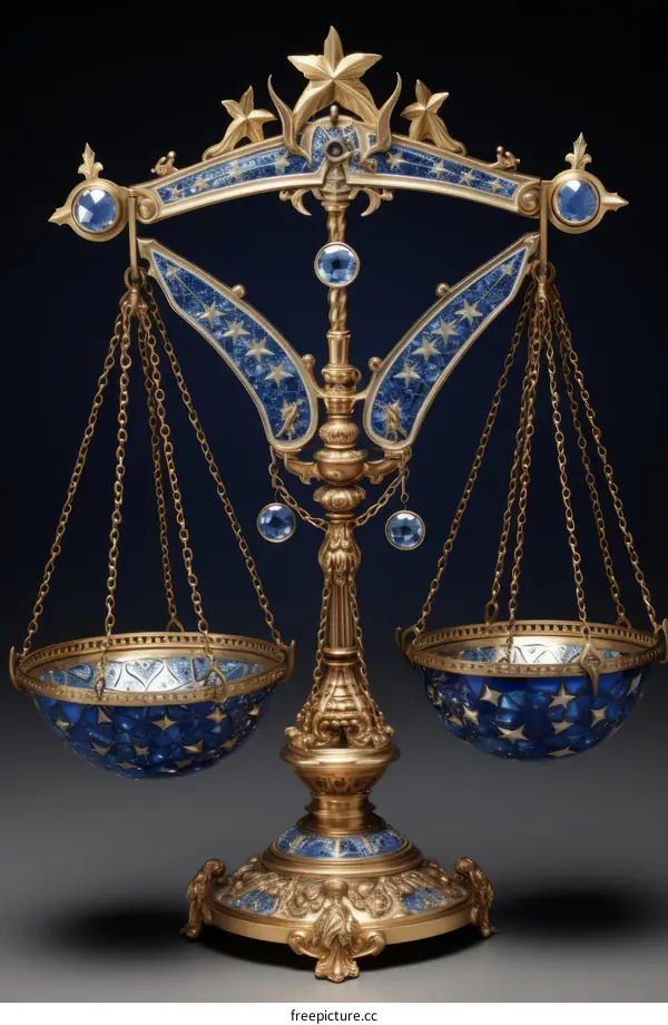 ornate gold and blue scales of justice