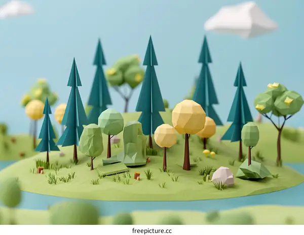 Low Poly Papercraft Forest Scene