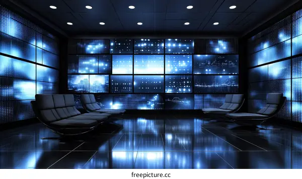 Futuristic Control Room with Multiple Screens