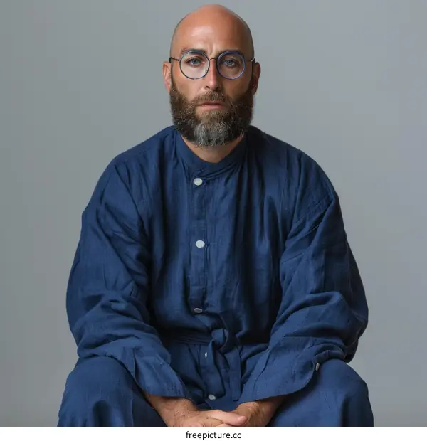 Portrait of a Bearded Man in Blue Clothing