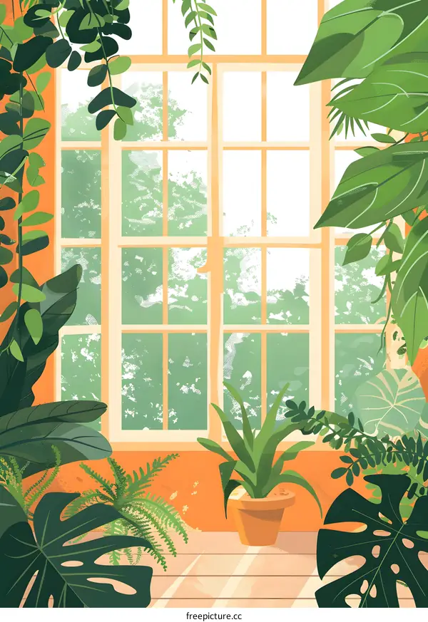 Green Plants and Window View Illustration