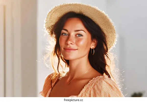 Smiling Woman in a Straw Hat