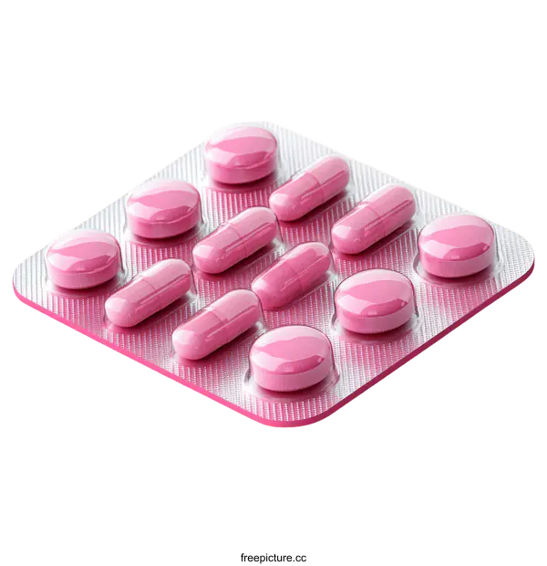 [Transparent Background PNG]Pink Medicine Pack with Pills