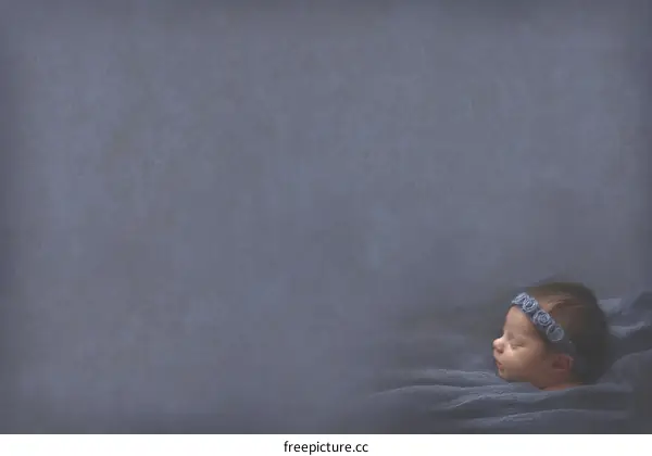 Newborn baby lying on soft blue blanket with headband