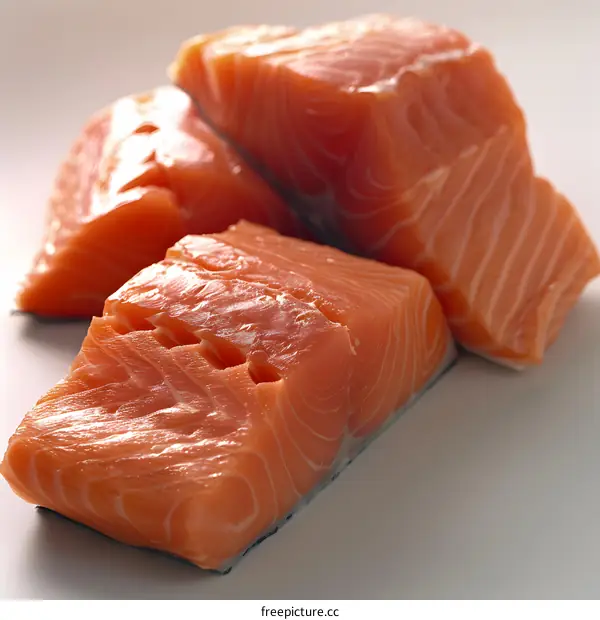 Three pieces of raw salmon fillet