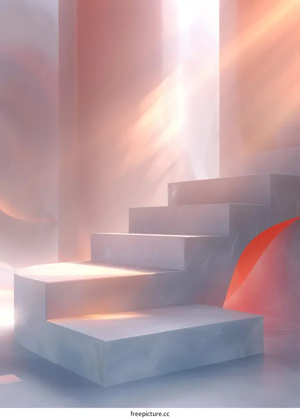 Pink and white marble podium with stairs and pink background