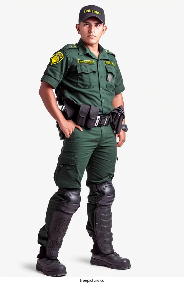 Bolivian police officer in green uniform