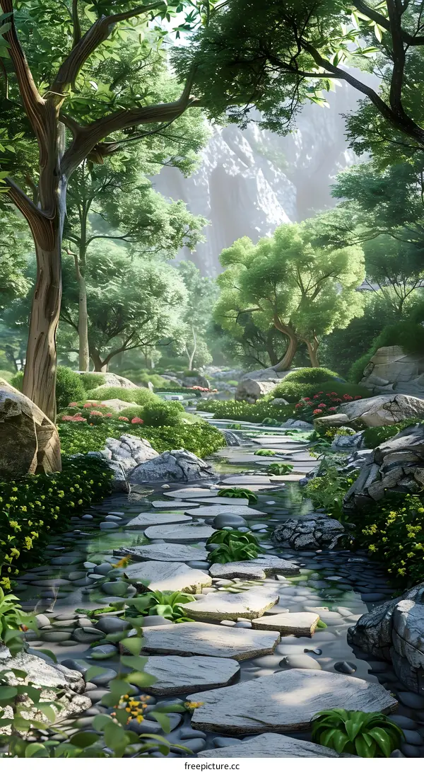 A babbling brook in a magical forest