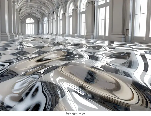 Wavy Black and White Marble Floor