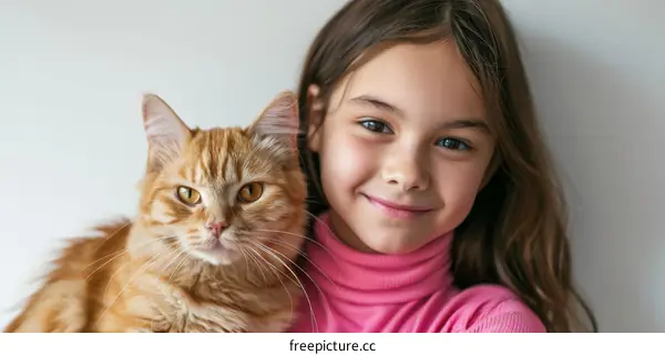 girl hugging an orange cat