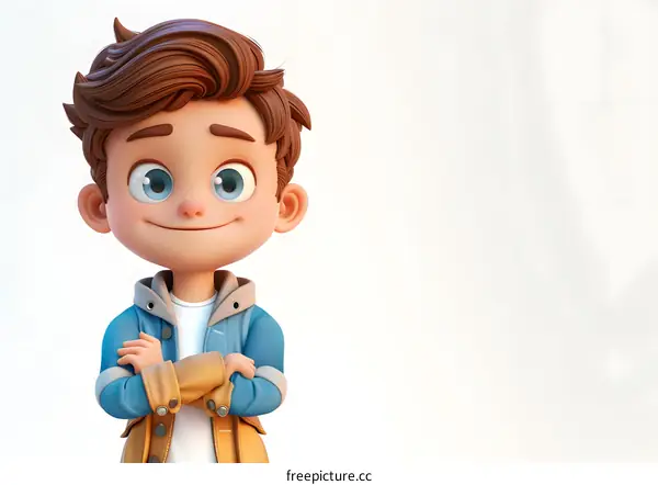 Smiling Cartoon Boy with Arms Crossed