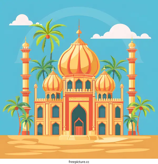 Beautiful Golden Palace With Palm Trees