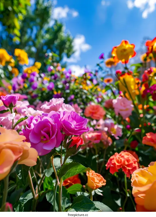 Beautiful Colorful Flowers Blooming In Summer Garden
