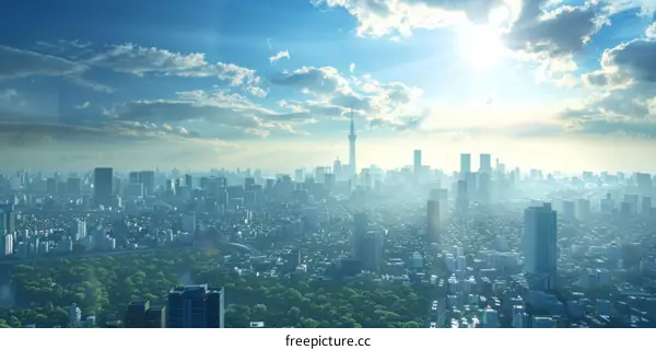 Panoramic Cityscape at Sunrise