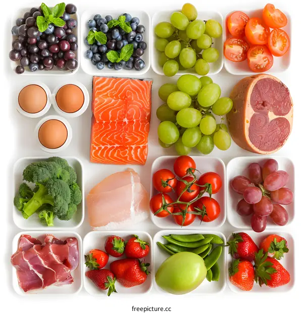 Healthy Food Choices: A Balanced Diet with Fresh Produce, Lean Protein, and Fruits