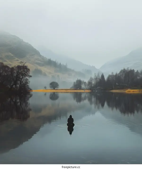 A Solitary Figure in a Misty Lake