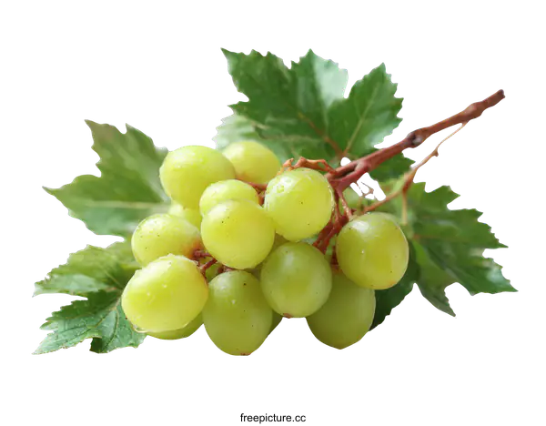 [Transparent Background PNG]Close up of Fresh Green Grapes with Leaves