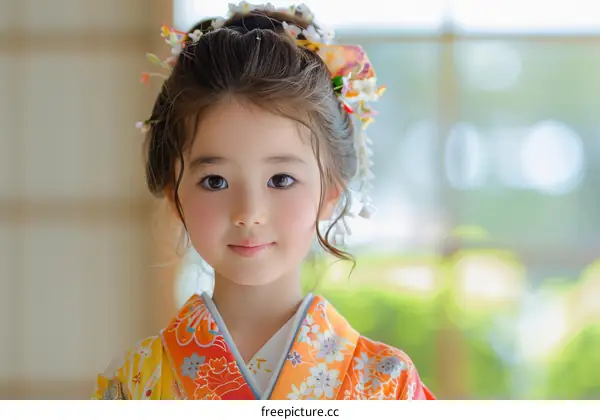 A cute Japanese girl in a kimono