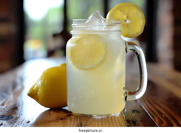 Glass of Lemonade with Lemon Slices and Ice