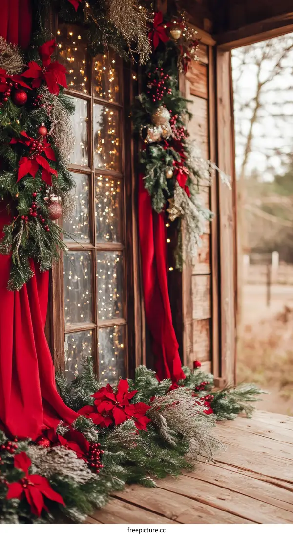 Christmas Decoration by the Wooden Window