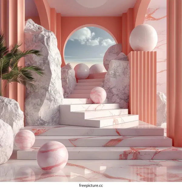 Pink Marble Stairway Artistic Illustration