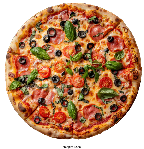 [Transparent Background PNG]A delicious pizza with various toppings