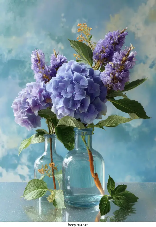 Beautiful Hydrangea Bouquet in Glass Vases