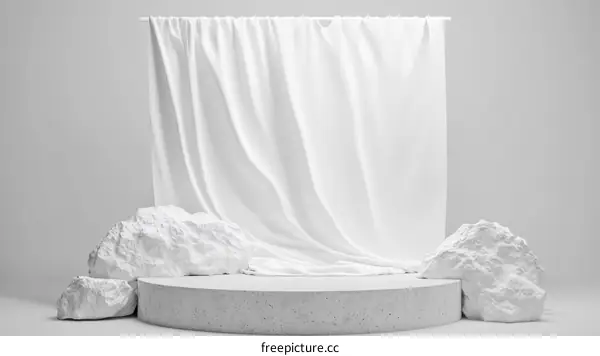 White Fabric Drape and Stone Display Platform