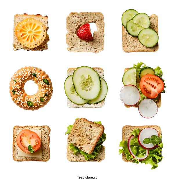 [Transparent Background PNG]Creative and Delicious Vegetarian Sandwich Toppings Collection